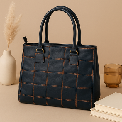 Sophisticated Black Leather Tote Bag with Red Stitching - The Perfect Blend of Elegance and Style. Art: BG-1143