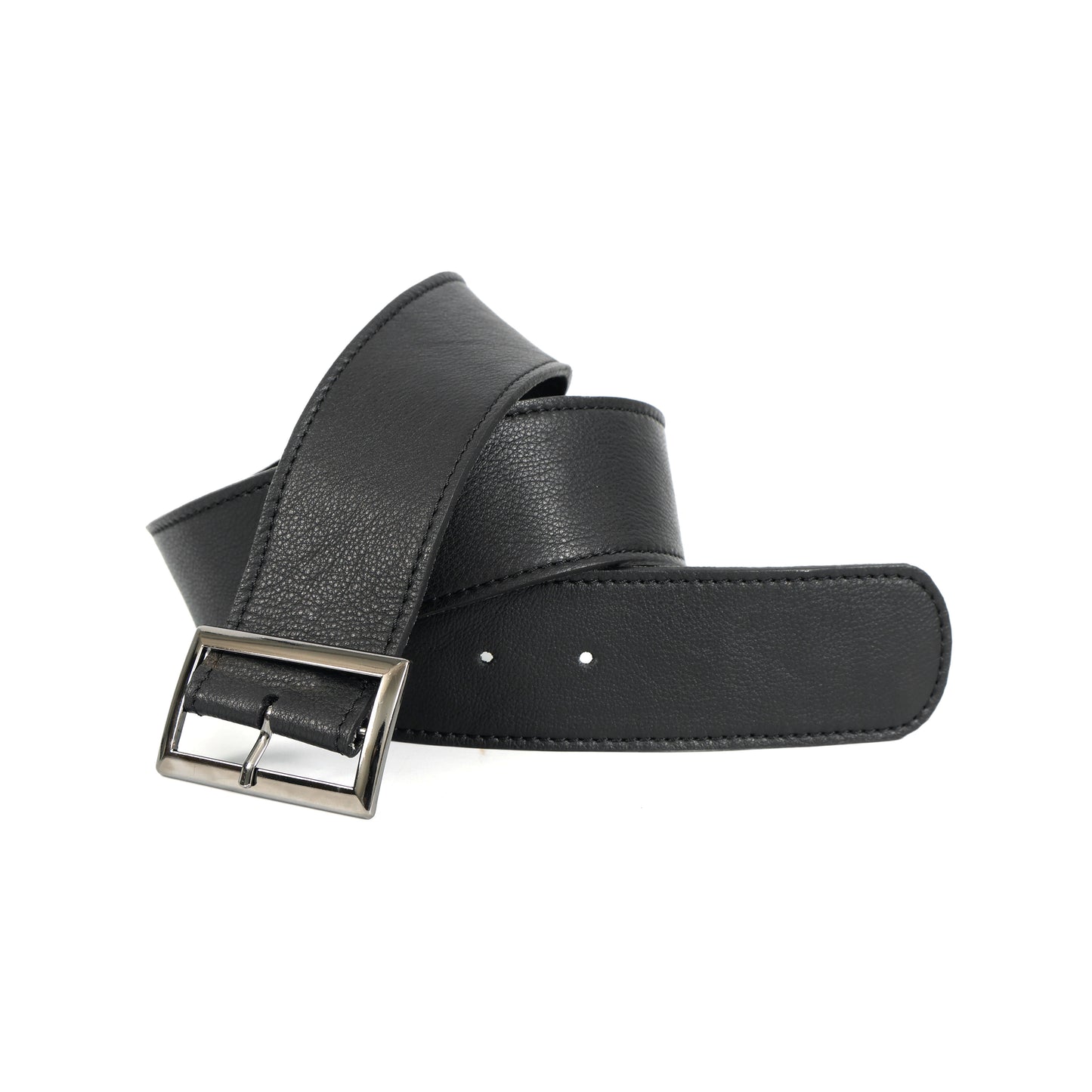 Classic Black Unisex Leather Belt with Sleek Rectangular Buckle