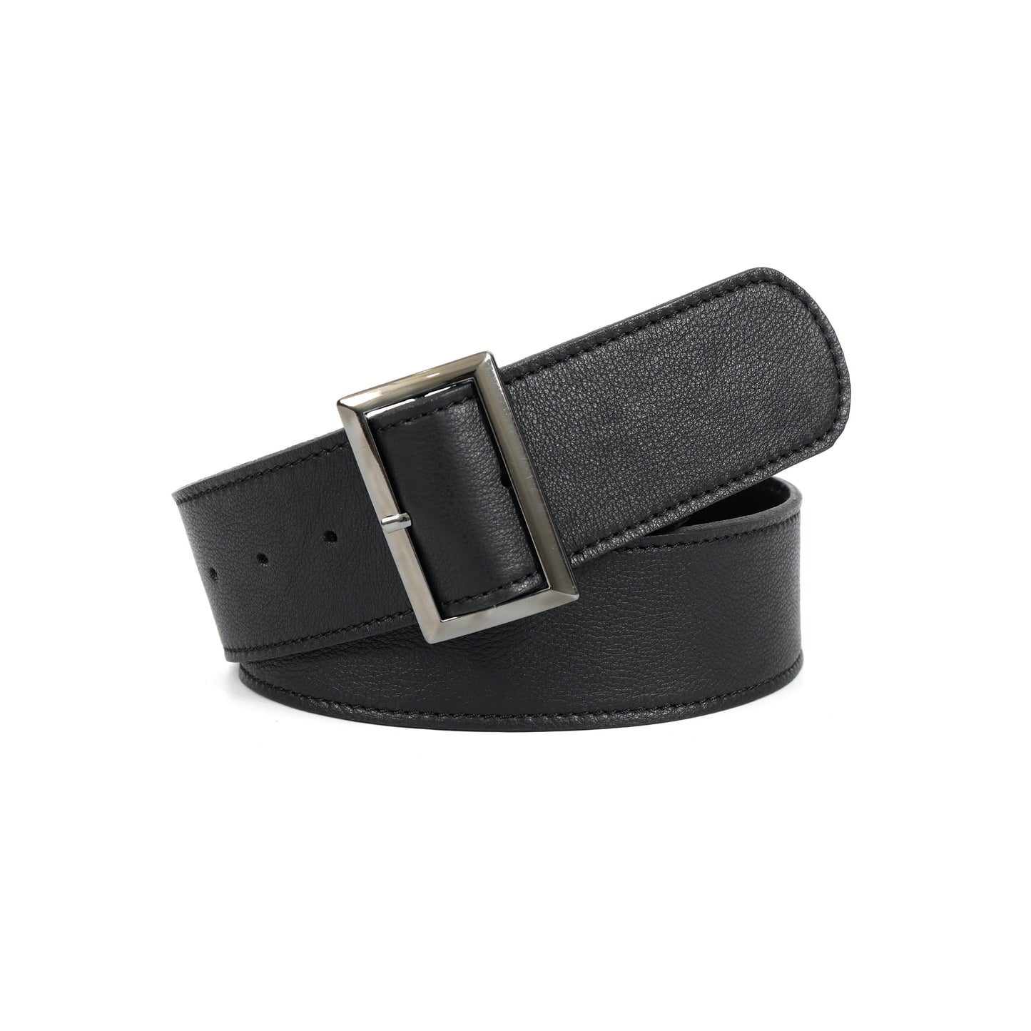 Classic Black Unisex Leather Belt with Sleek Rectangular Buckle