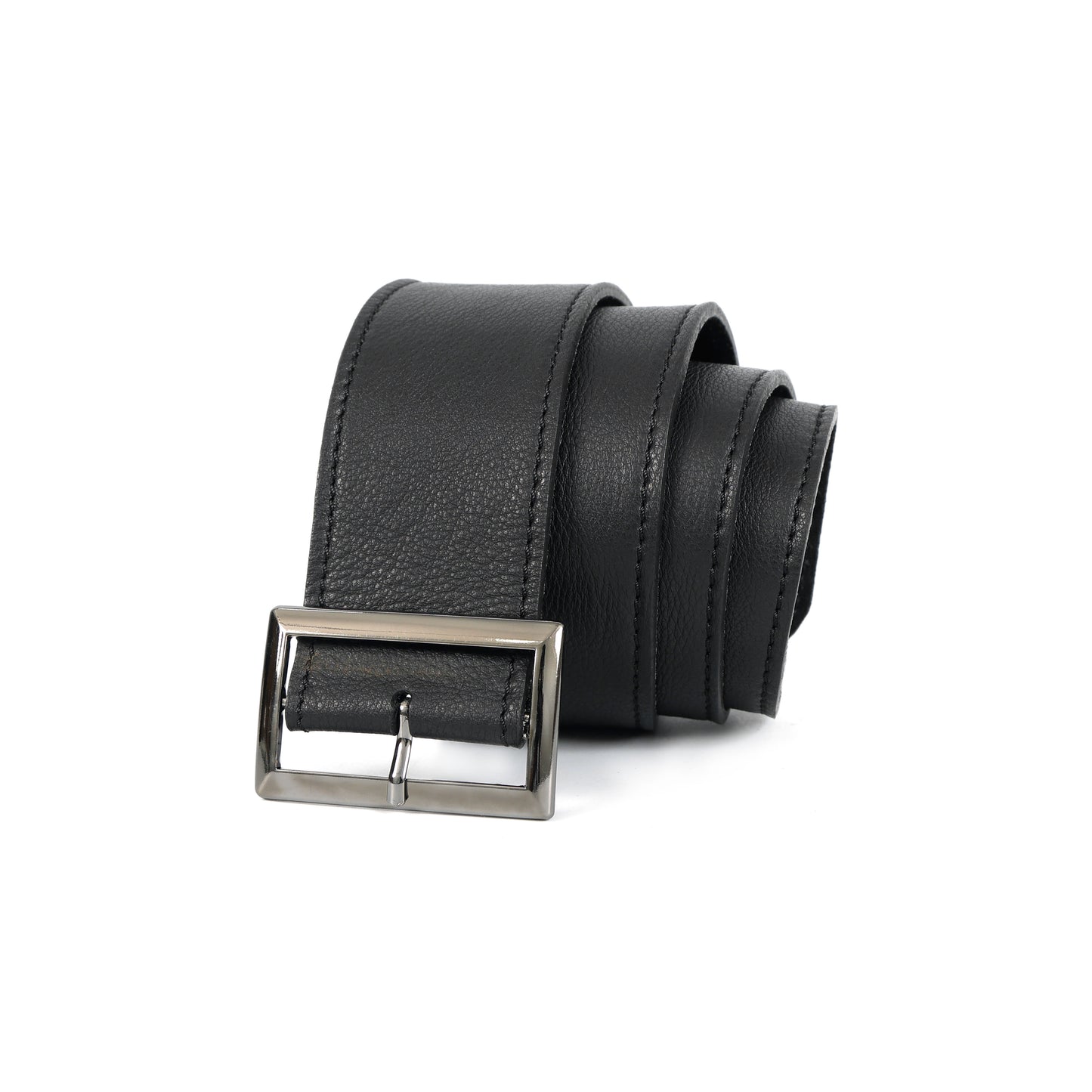 Classic Black Unisex Leather Belt with Sleek Rectangular Buckle