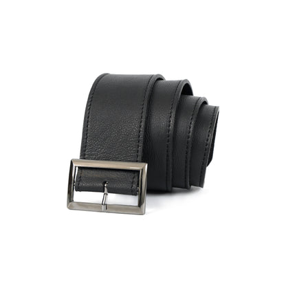 Classic Black Unisex Leather Belt with Sleek Rectangular Buckle