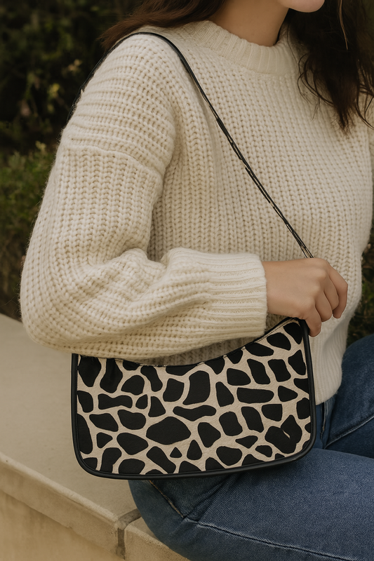 Elevate Your Style with our Black Leather Sling Bag featuring Printed Hair-On Design.  Art: BG-1361