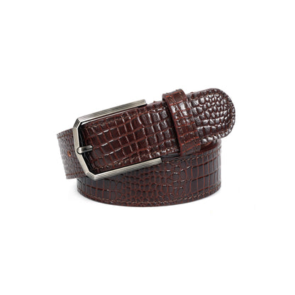 Premium Brown Croc-Textured Leather Belt – Unisex | Classic Metal Buckle |