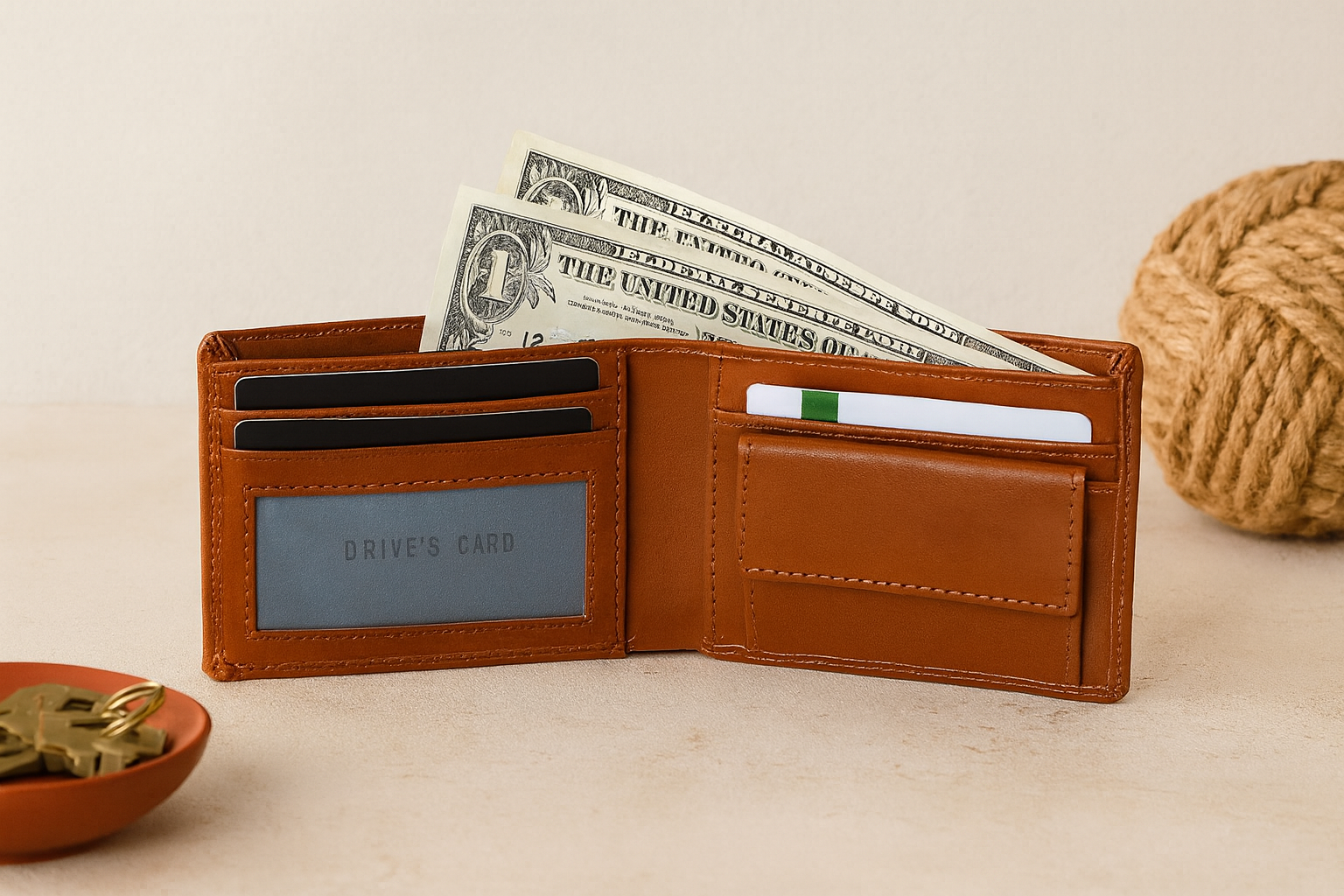 Premium Genuine Leather Bi-Fold Wallet with ID Window & Multiple Card Slots