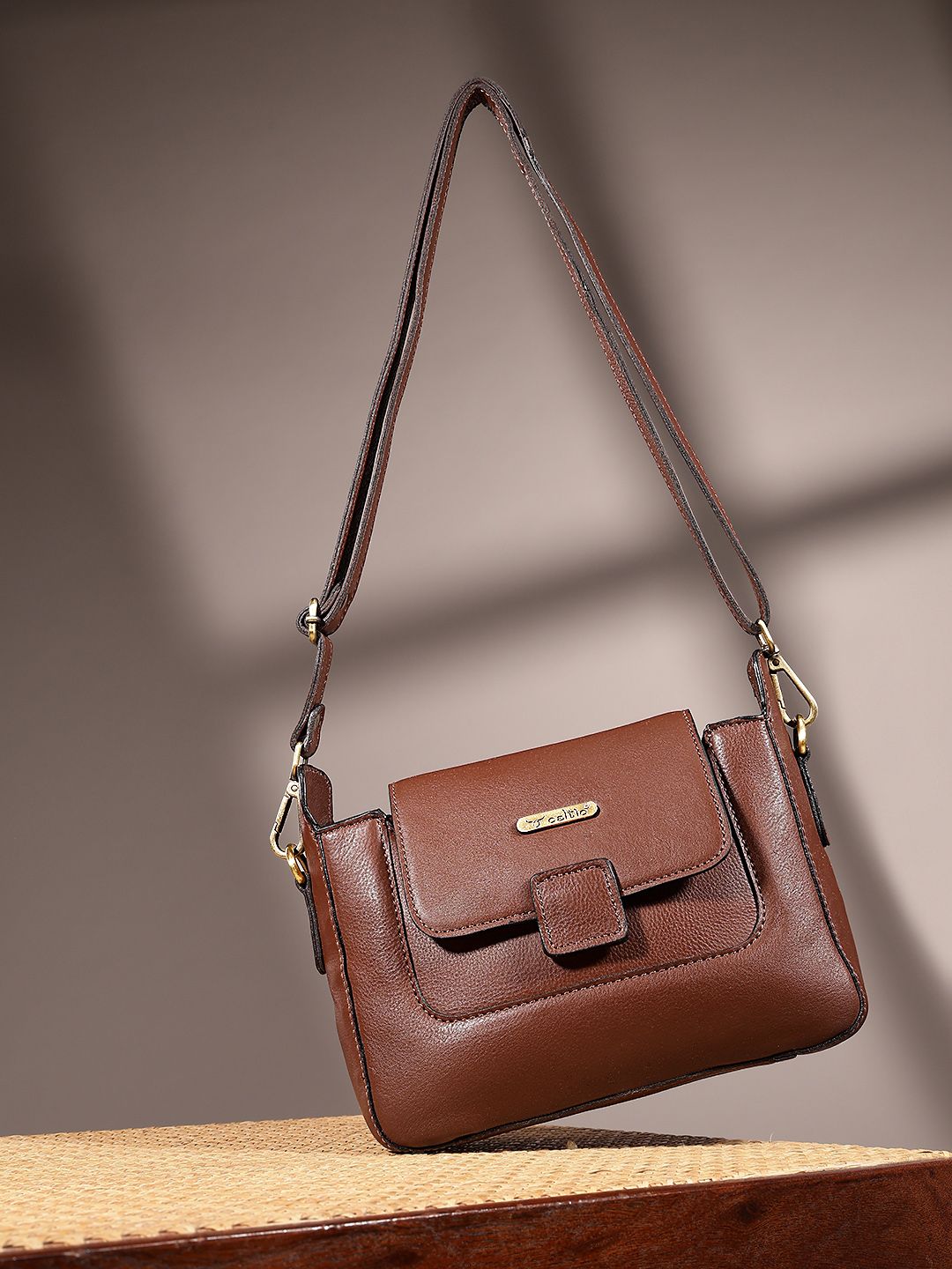 Premium Genuine Leather  Flap Crossbody Sling Bag with Adjustable Strap