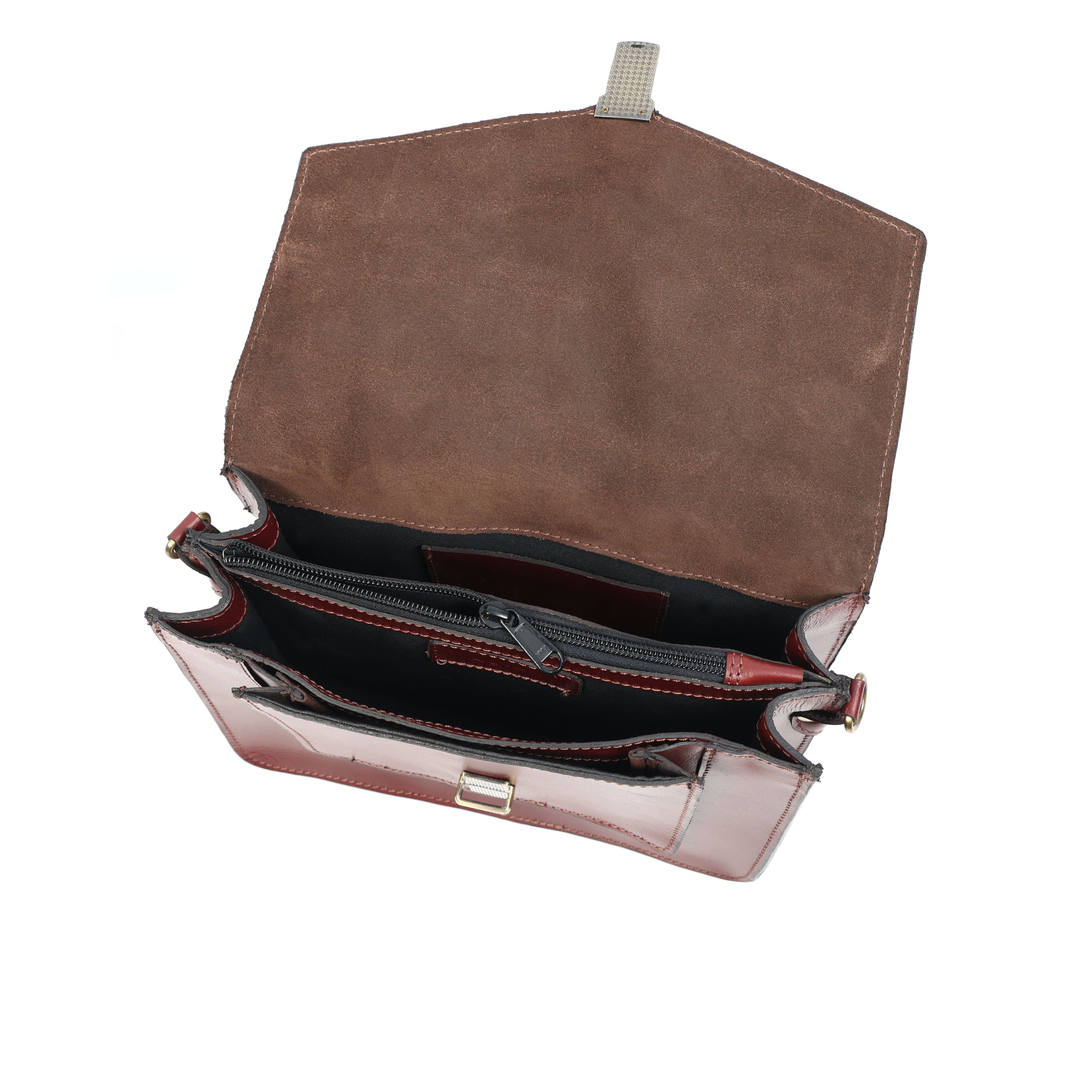 Premium Export Genuine Leather Crossbody Satchel Bag with Lock Closure & Adjustable Strap