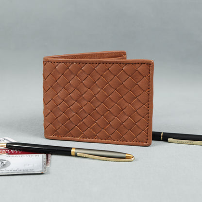 Black Braided Leather Wallet, Art:- LA-1409