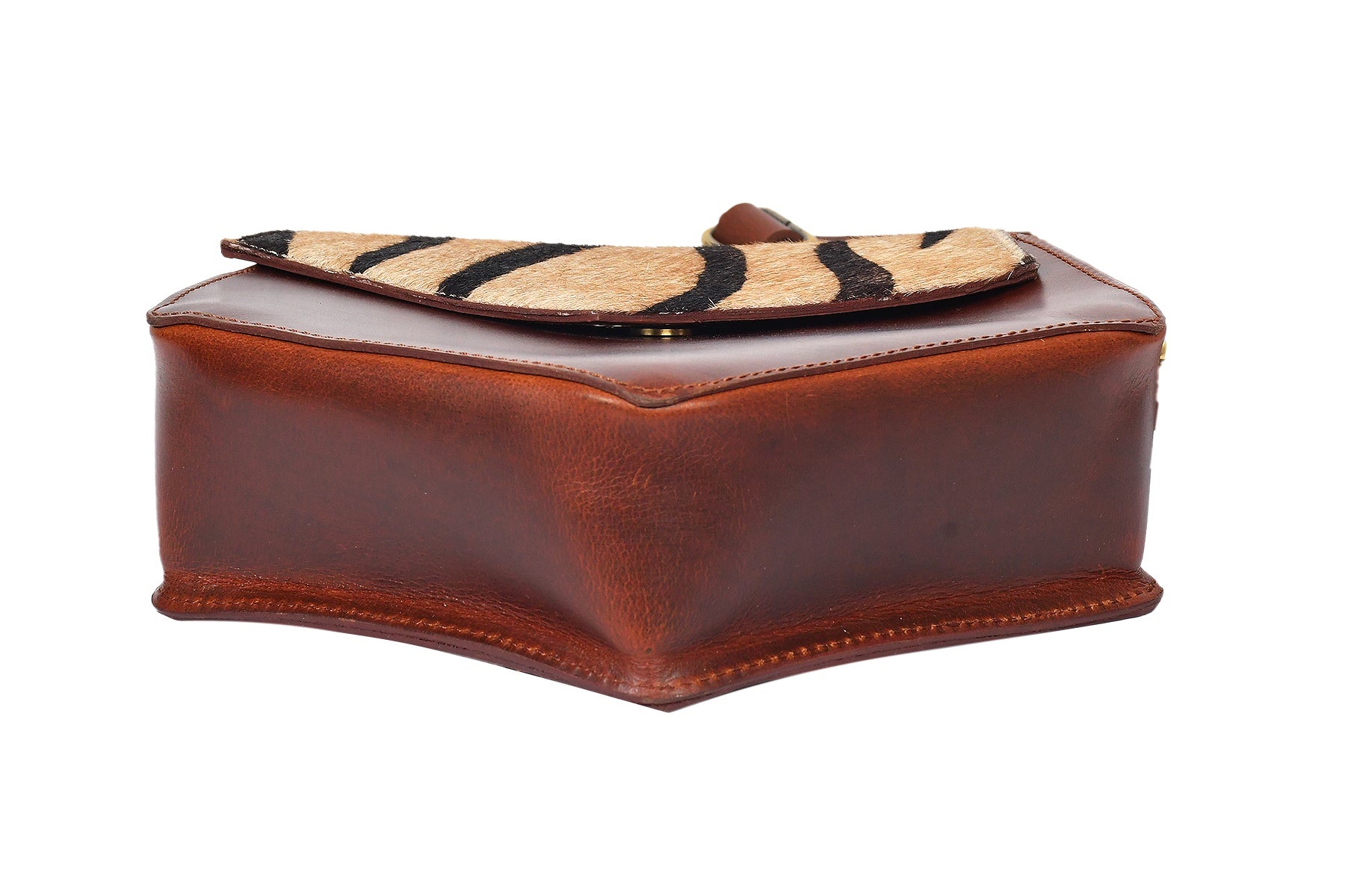 Women's Leather Sling Bag with Zebra Pattern Flap Brown Crossbody Shoulder Bag