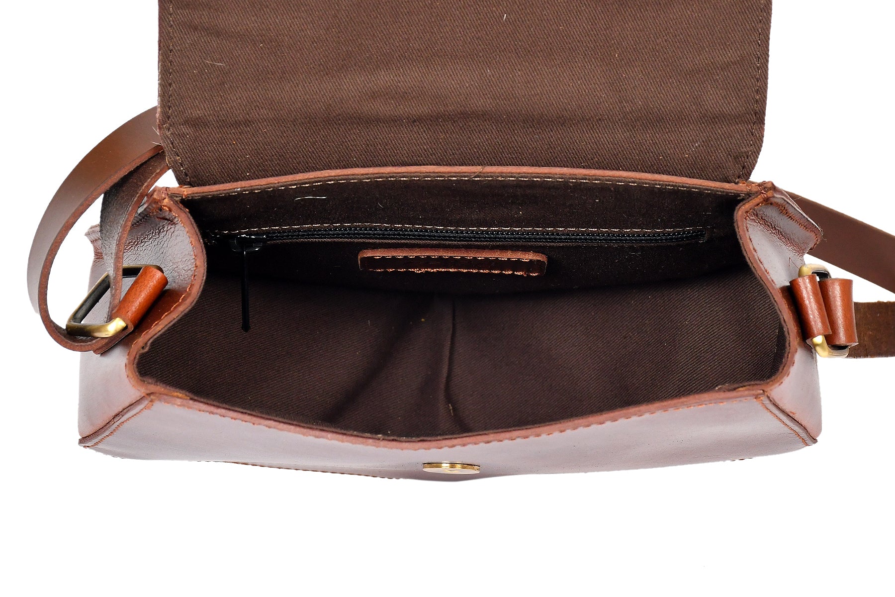Women's Leather Sling Bag with Zebra Pattern Flap Brown Crossbody Shoulder Bag