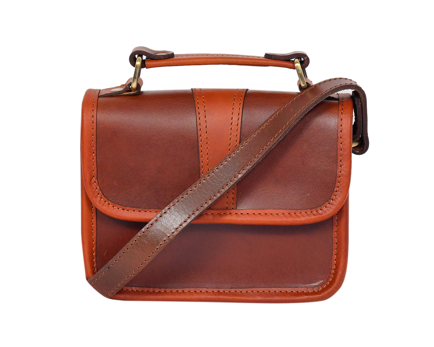 Women's Leather Box Sling Bag Brown Mini Crossbody with Top Handle