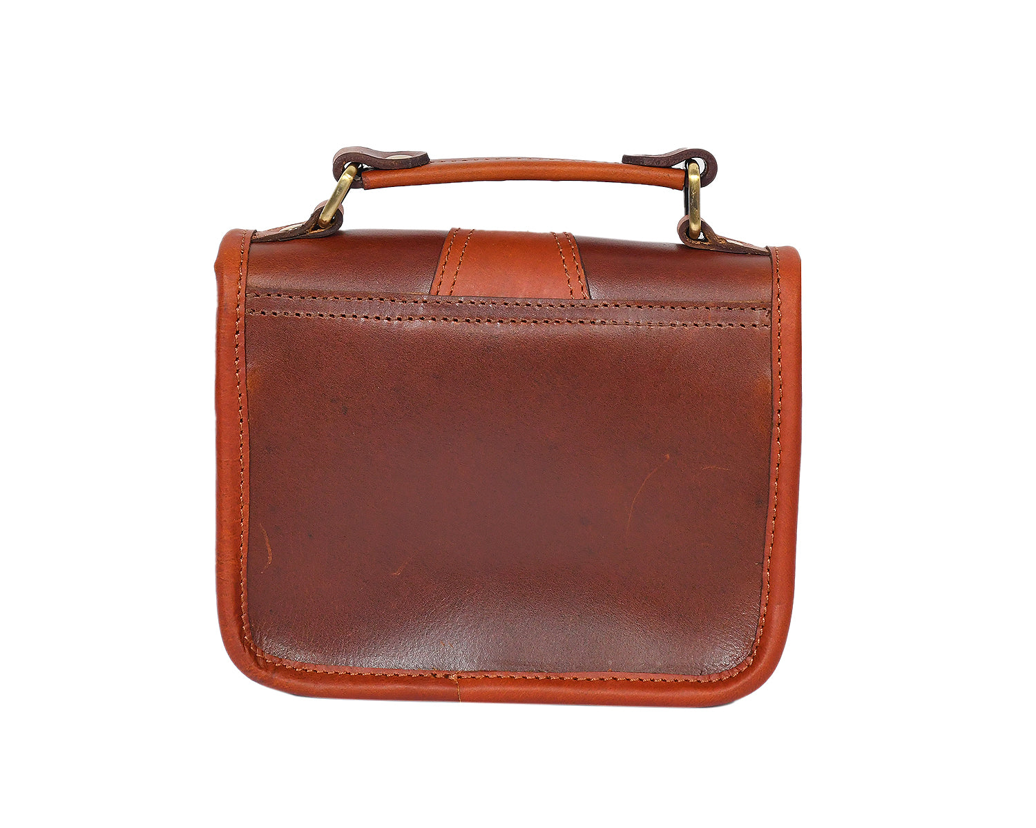 Women's Leather Box Sling Bag Brown Mini Crossbody with Top Handle