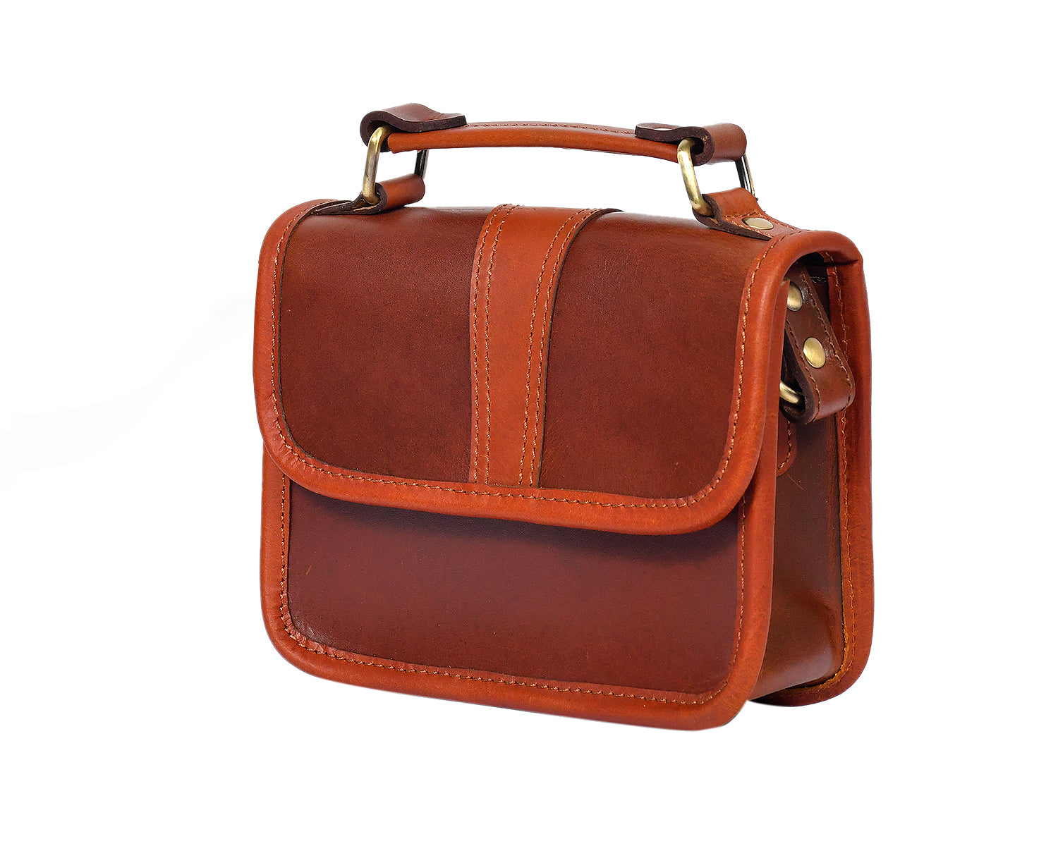 Women's Leather Box Sling Bag Brown Mini Crossbody with Top Handle