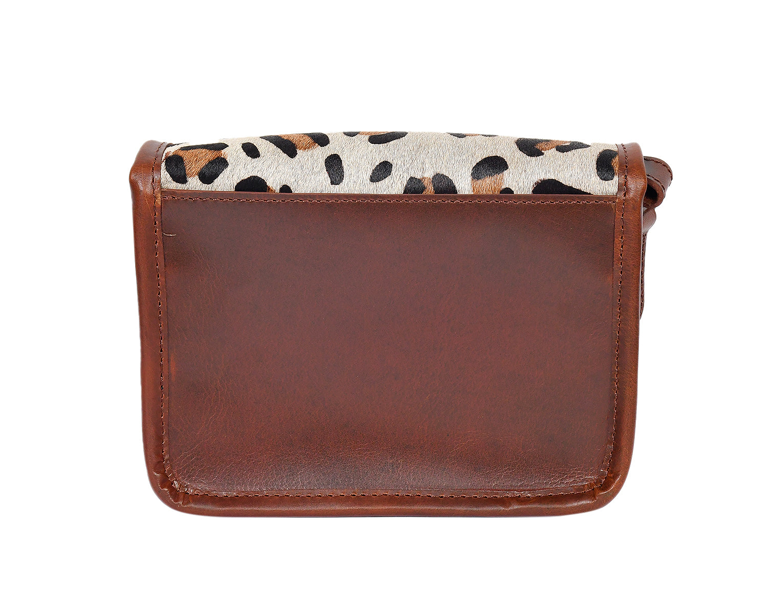 Premium  Brown Leather  Small Crossbody Bag with Leopard Print Flap