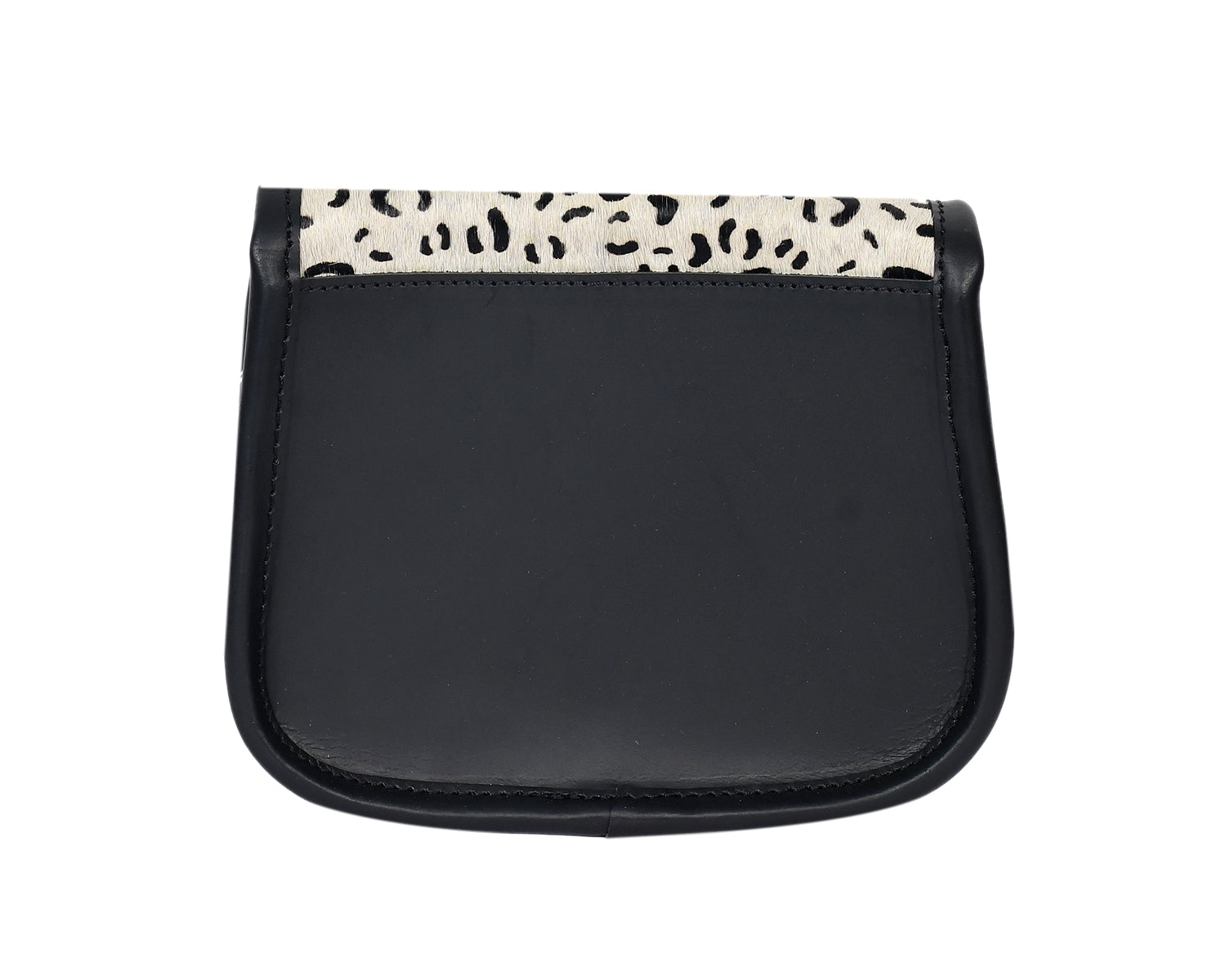 Black Leather Sling Bag with Printed Animal Pattern Flap