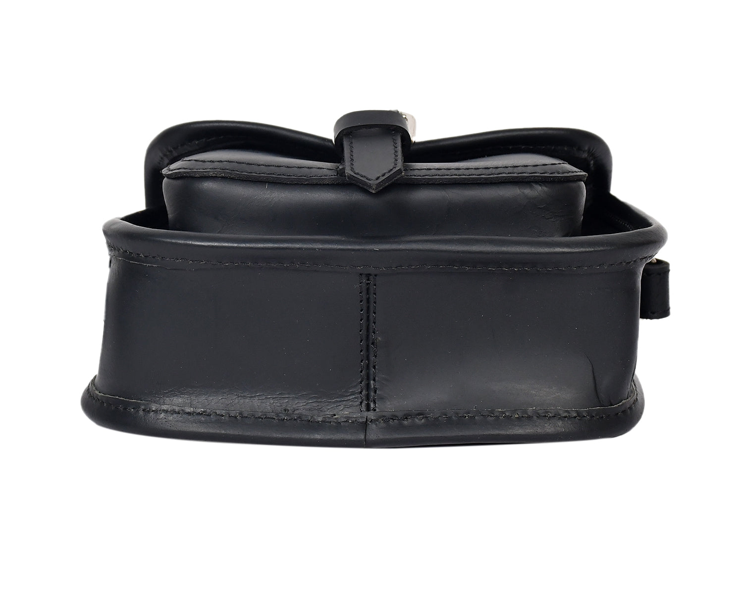 Black Leather Sling Bag with Printed Animal Pattern Flap
