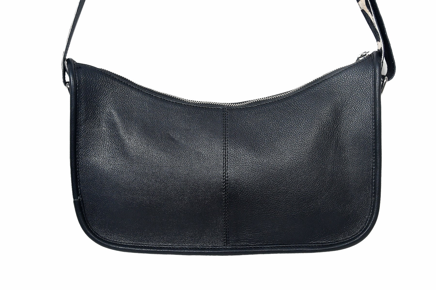 Zebra Print Hair-On Leather Baguette Shoulder Bag with Zip Closure & Inner Pocket