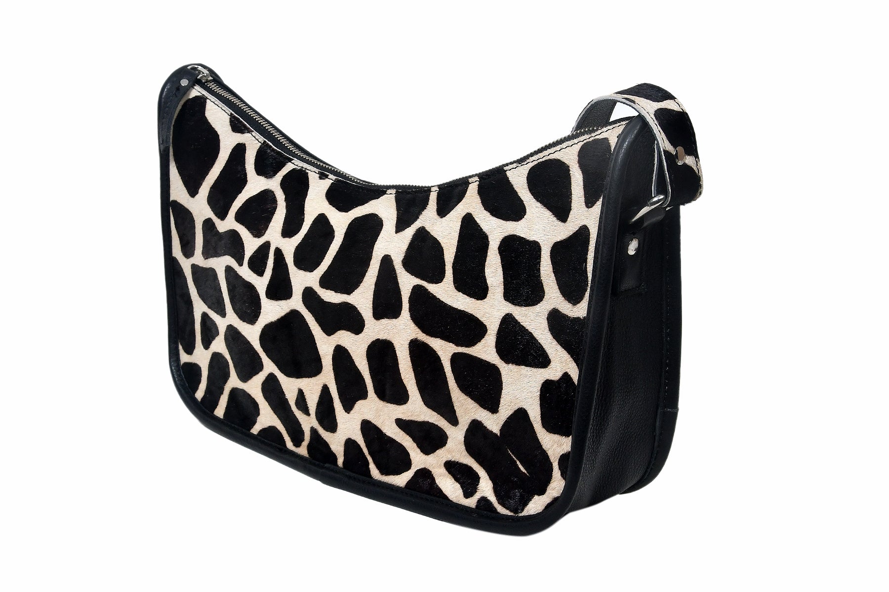 Zebra Print Hair-On Leather Baguette Shoulder Bag with Zip Closure & Inner Pocket