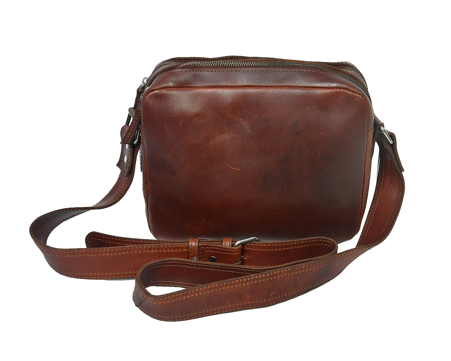 Premium genuine Leather Unisex Crossbody Bag with Dual Zipper Compartments
