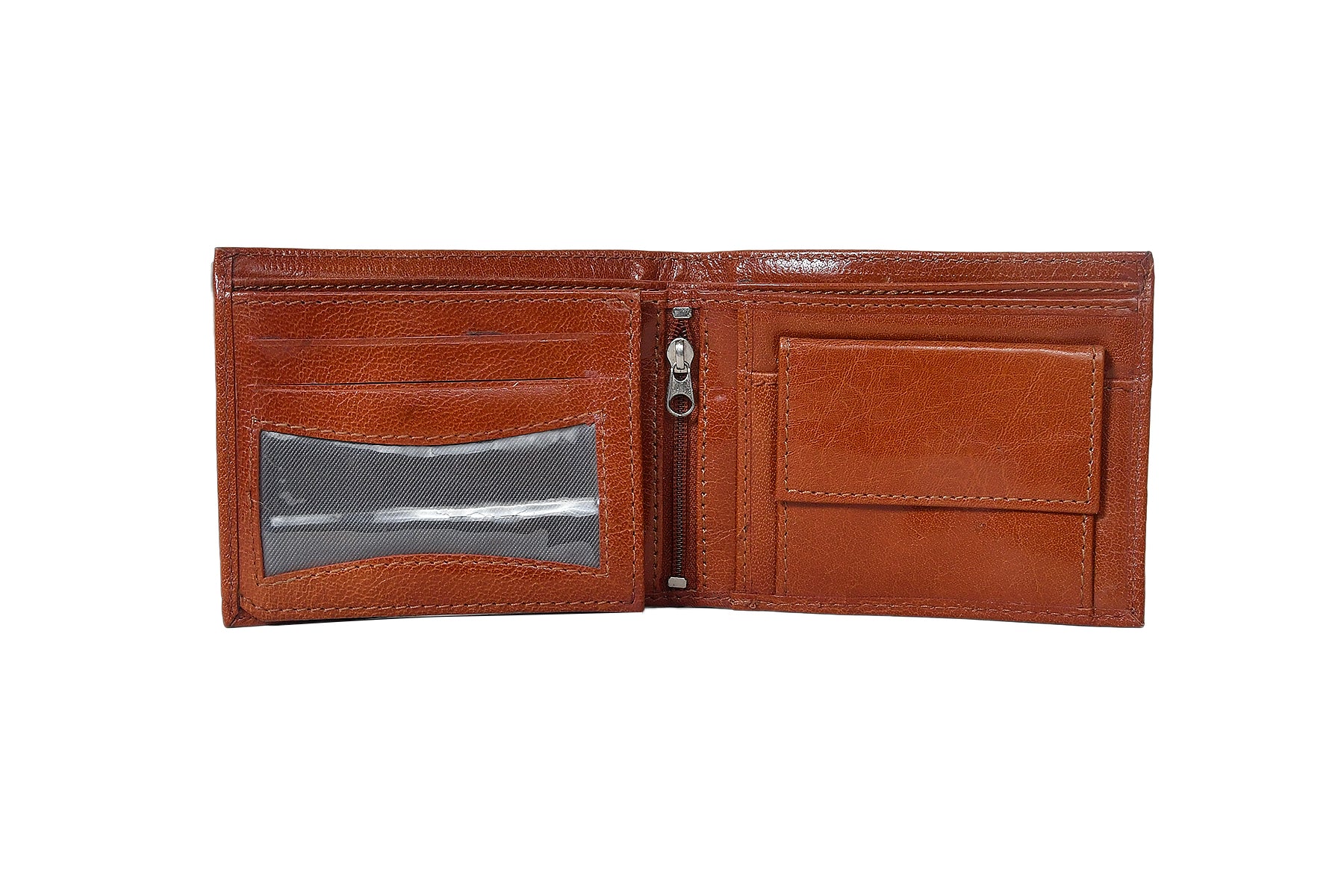 Premium Genuine Leather Bi-Fold Wallet with Zip Coin Pocket & Card Slots