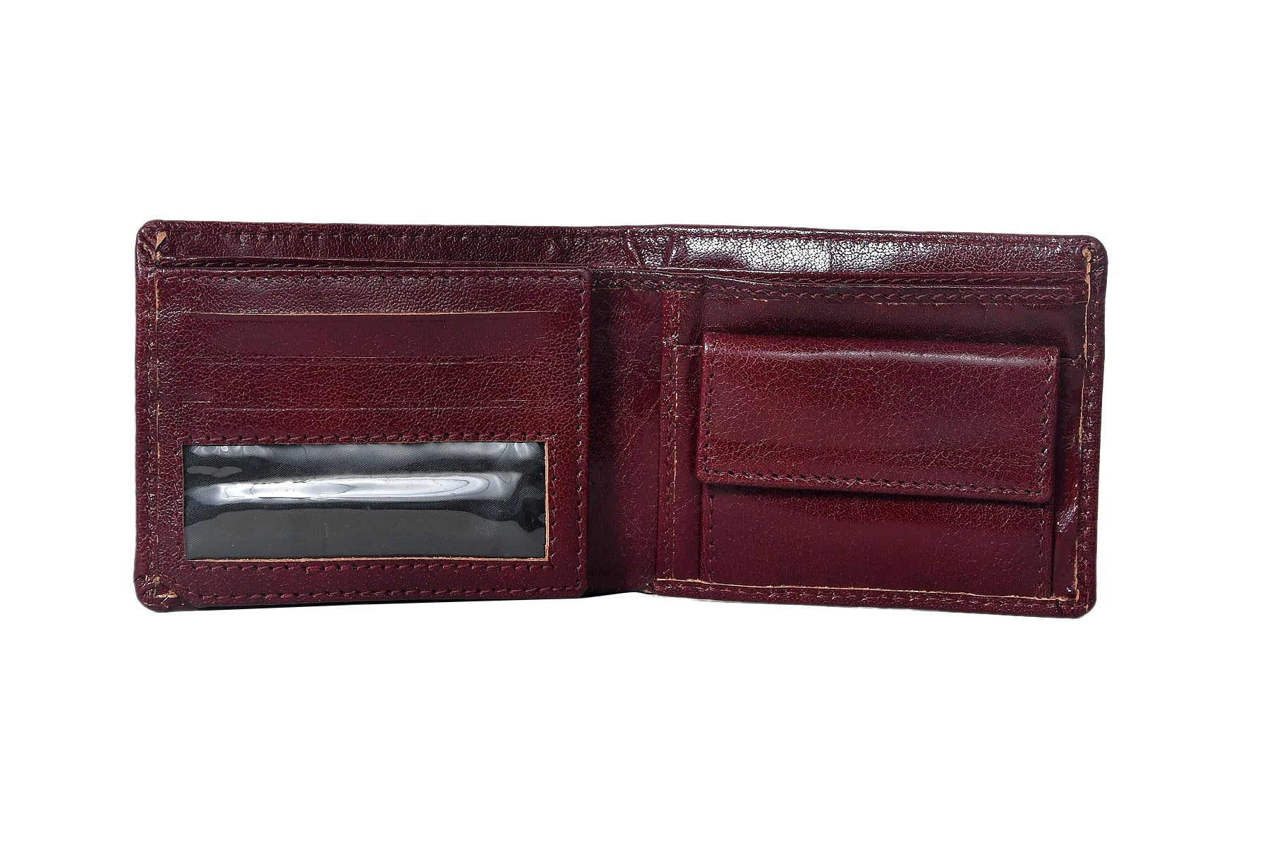 Premium Genuine Leather Bi-Fold Wallet with ID Window & Multiple Card Slots