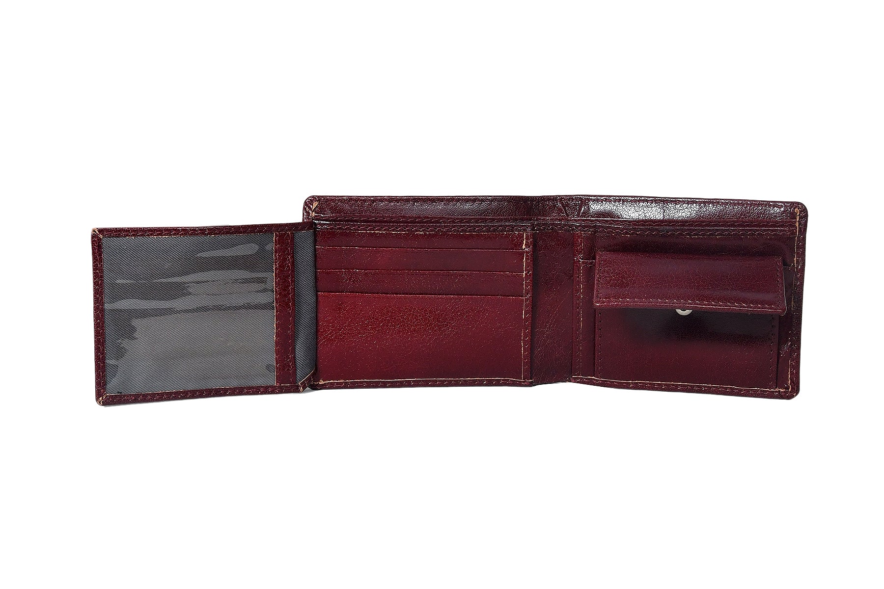 Premium Genuine Leather Bi-Fold Wallet with ID Window & Multiple Card Slots