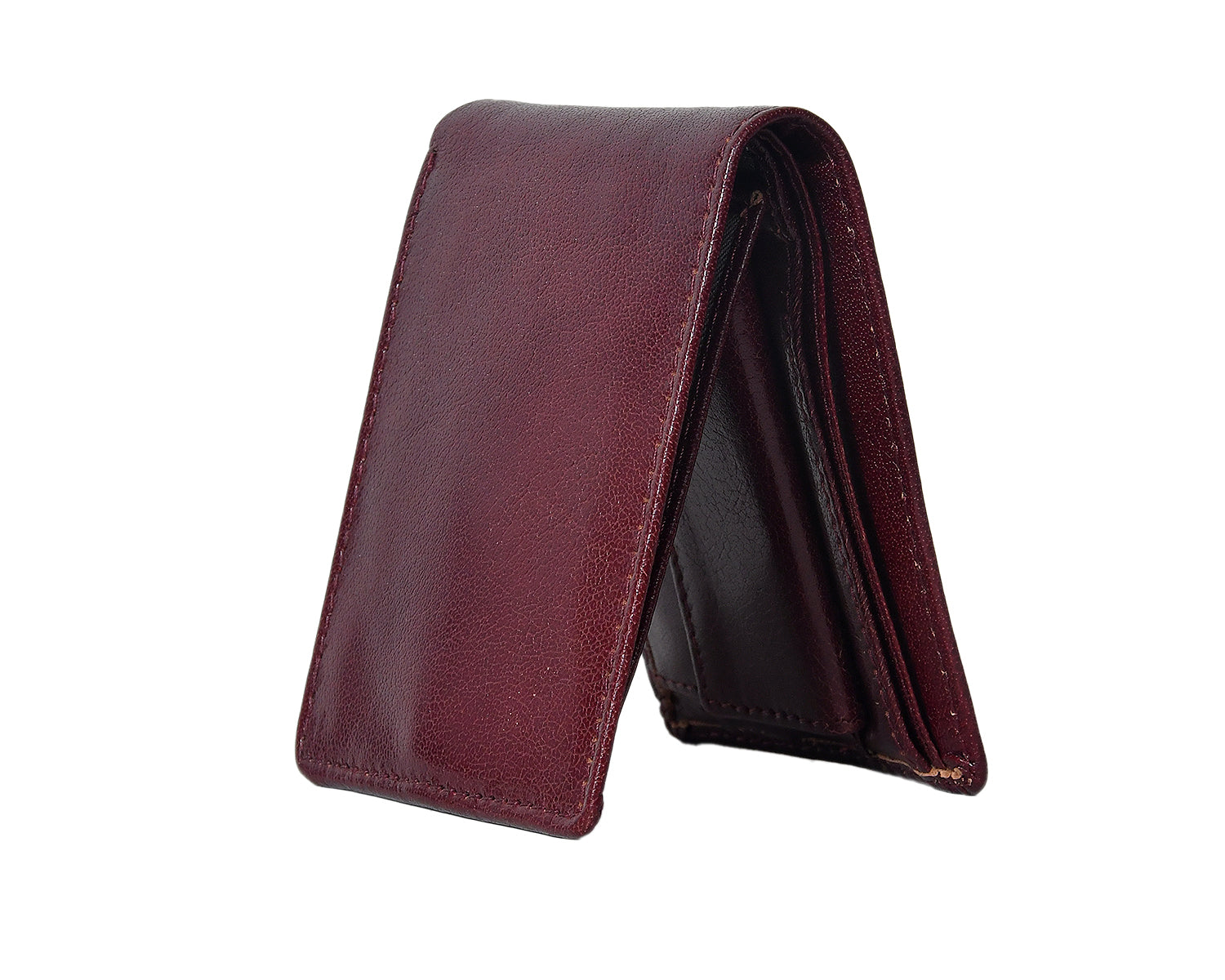 Premium Genuine Leather Bi-Fold Wallet with ID Window & Multiple Card Slots