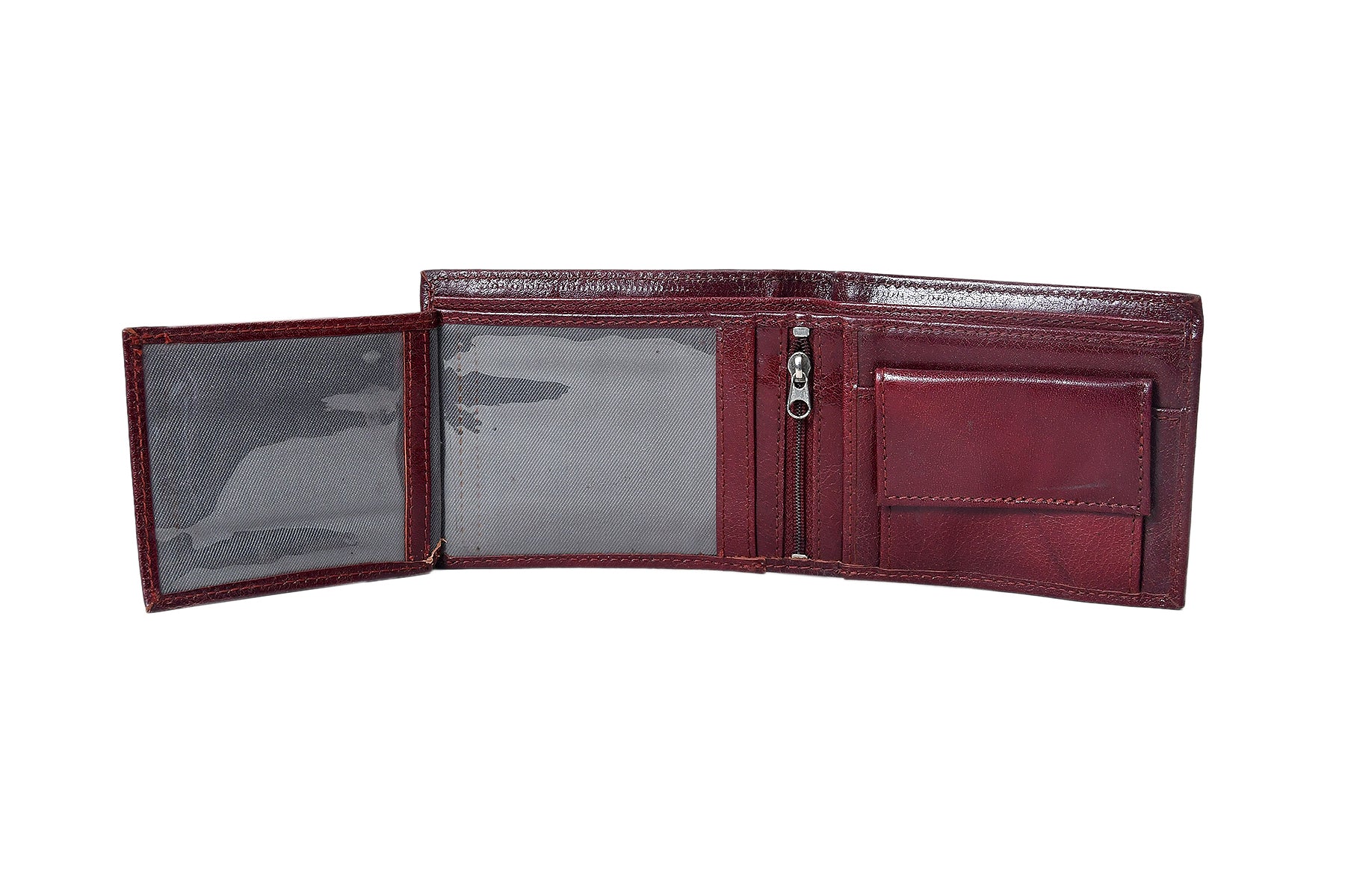 Premium Genuine Leather Bi-Fold Wallet with Zip Coin Pocket & Card Slots
