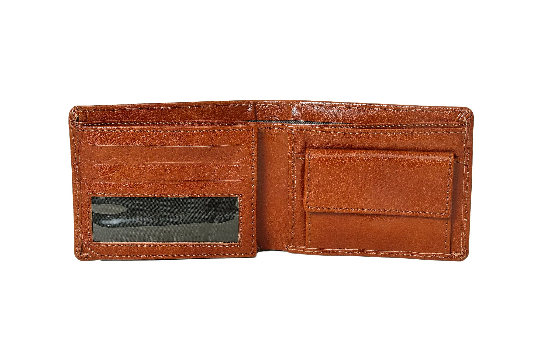 Premium Genuine Leather Bi-Fold Wallet with ID Window & Multiple Card Slots