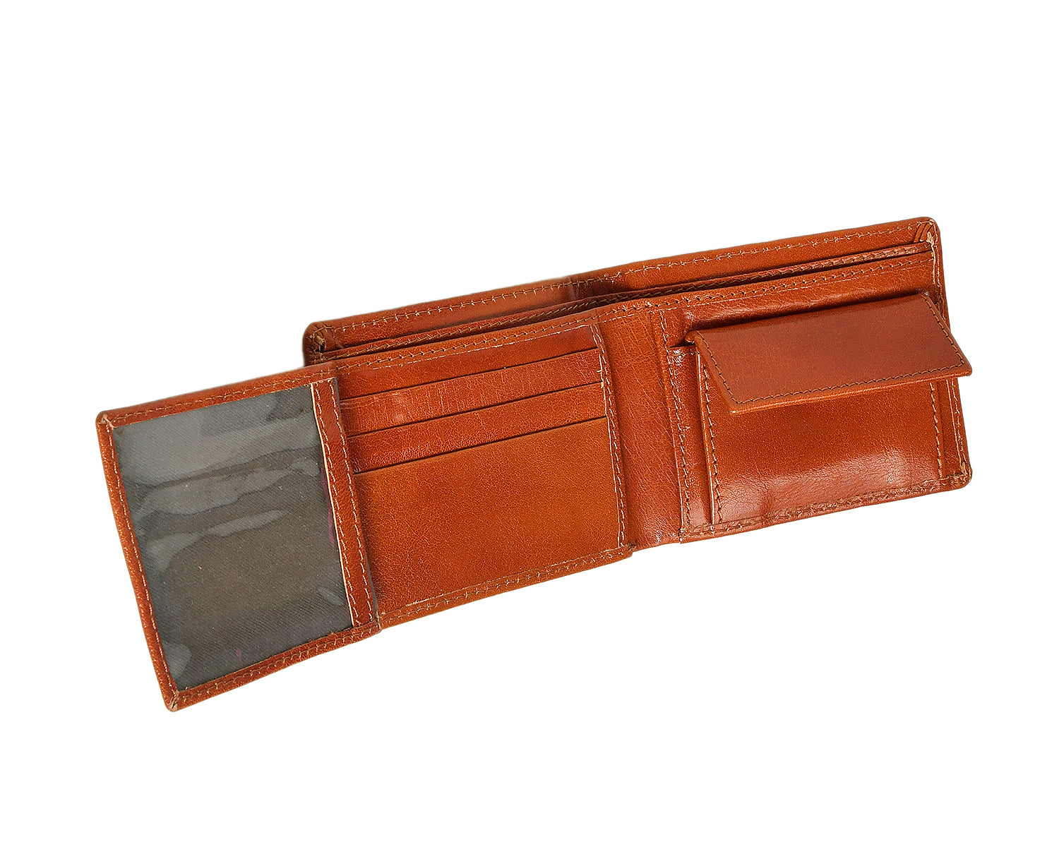 Premium Genuine Leather Bi-Fold Wallet with ID Window & Multiple Card Slots