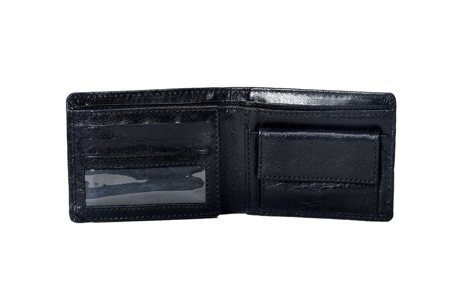 Premium Genuine Leather Bi-Fold Wallet with ID Window & Multiple Card Slots