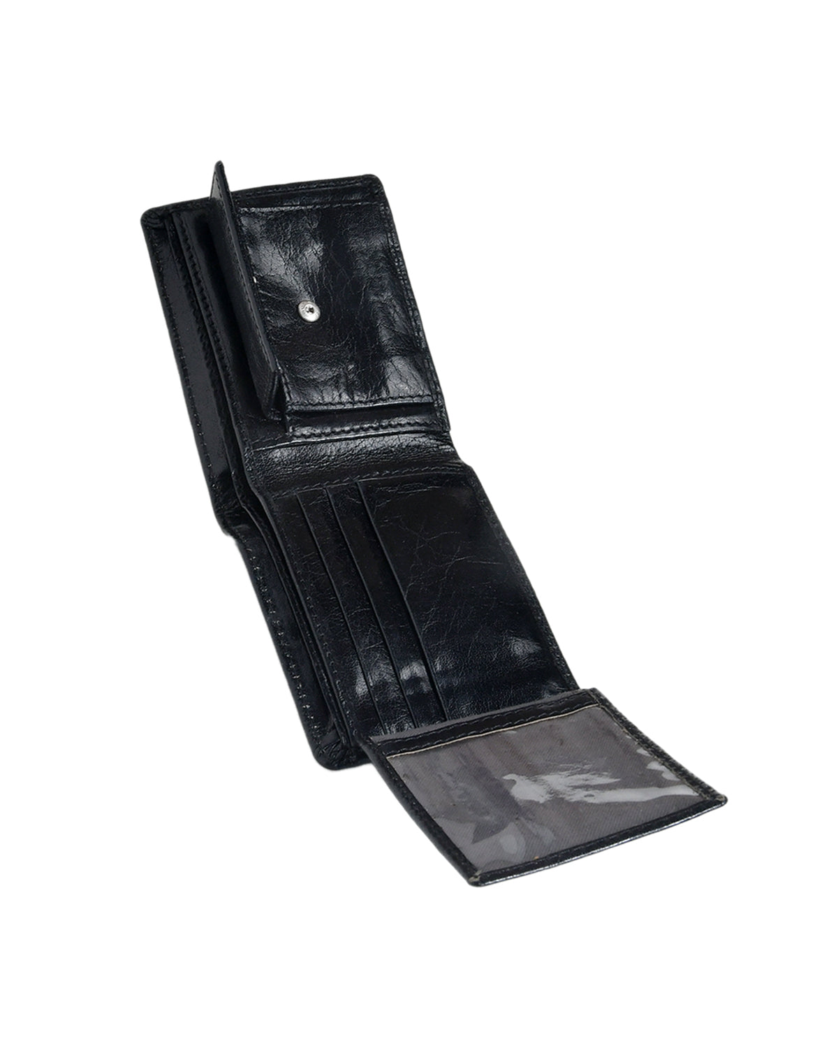 Premium Genuine Leather Bi-Fold Wallet with ID Window & Multiple Card Slots