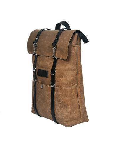 Elegant Brown Canvas and Leather Backpack. - CELTICINDIA