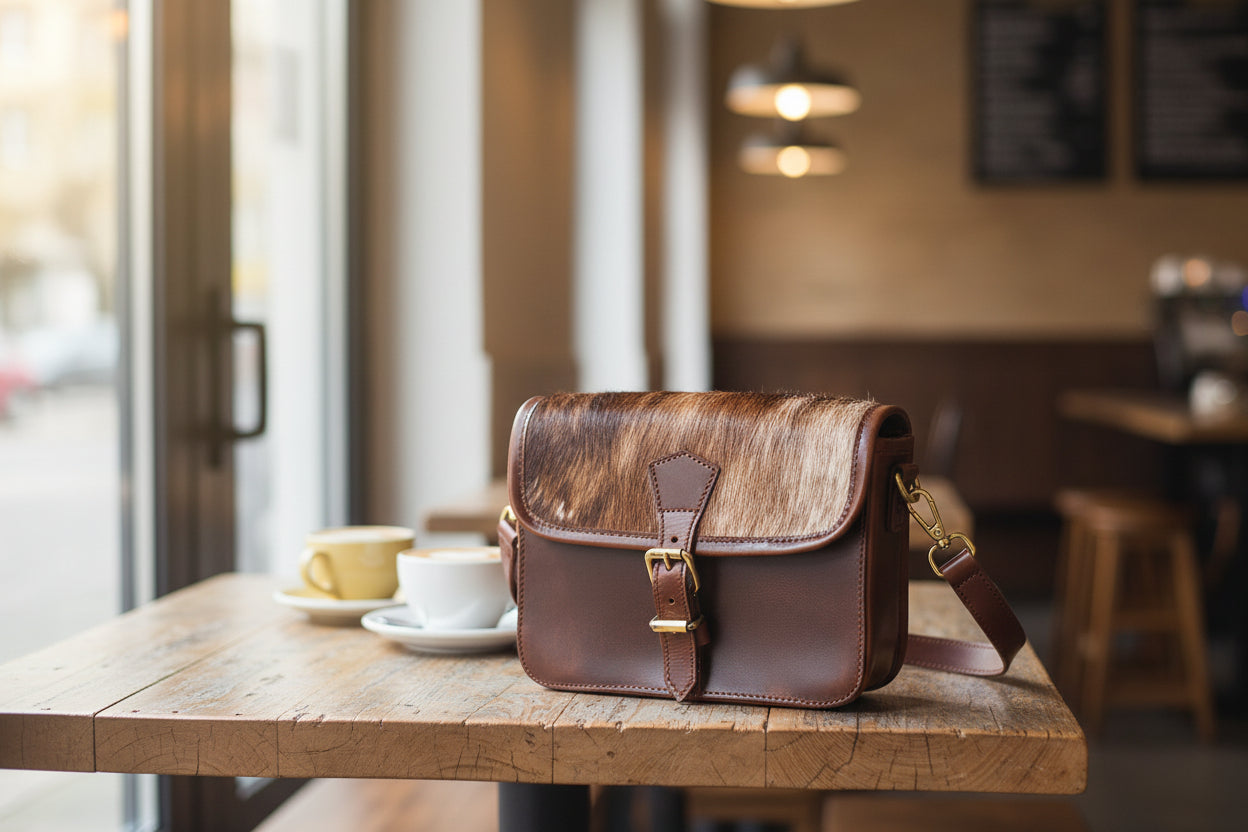 Celtic brown color pure leather with light brown color hair on leather sling bag for women and girls | Party wear . - CELTICINDIA