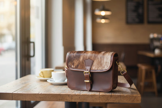 Celtic brown color pure leather with light brown color hair on leather sling bag for women and girls | Party wear . - CELTICINDIA