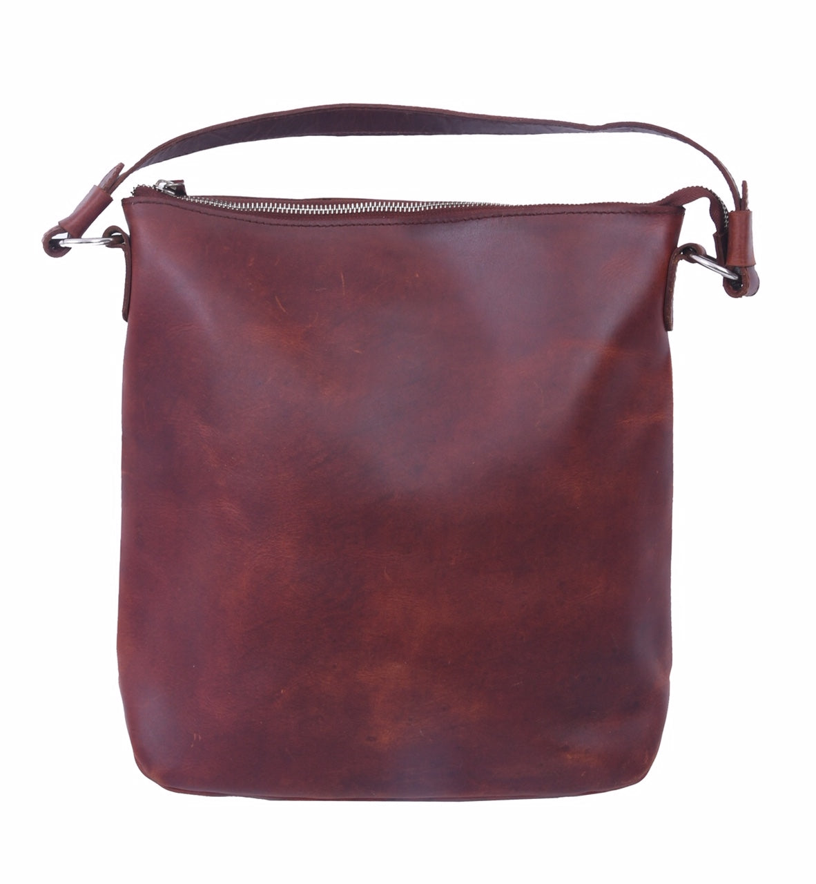 Vintage Brown Full-Grain Leather Shoulder & Crossbody Tote with Zipper Closure
