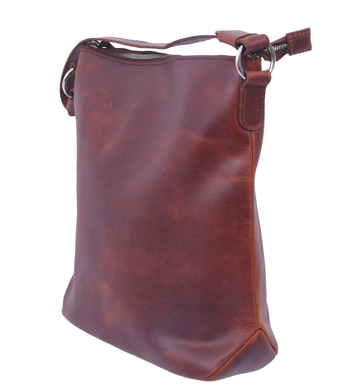 Vintage Brown Full-Grain Leather Shoulder & Crossbody Tote with Zipper Closure