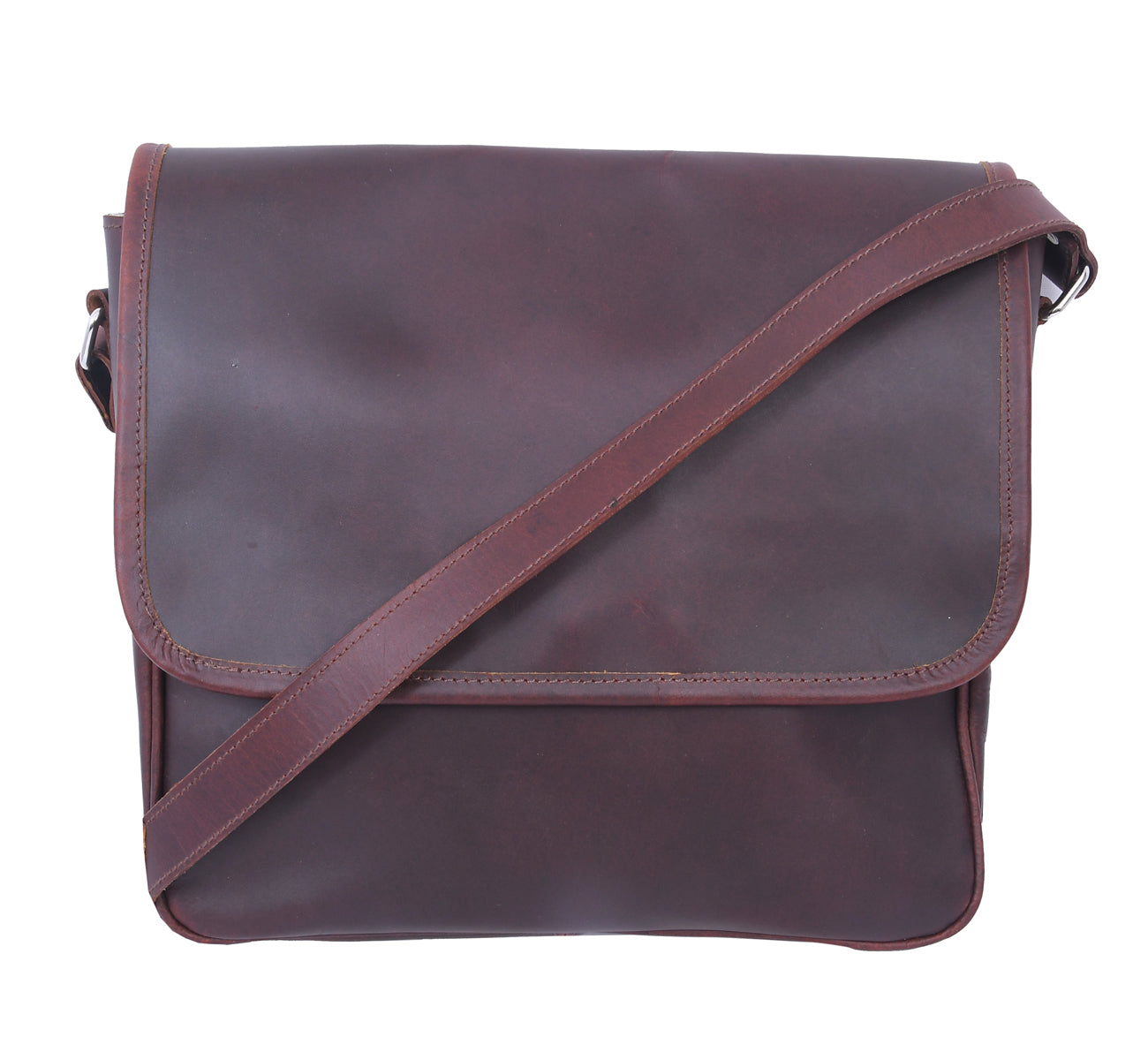 Classic Full-Grain Leather Crossbody Bag with Flap Closure for Everyday Carry