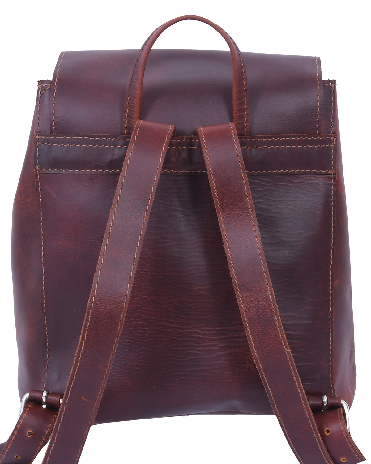 Premium Genuine Brown Leather Drawstring Backpack with Front Buckle Pocket