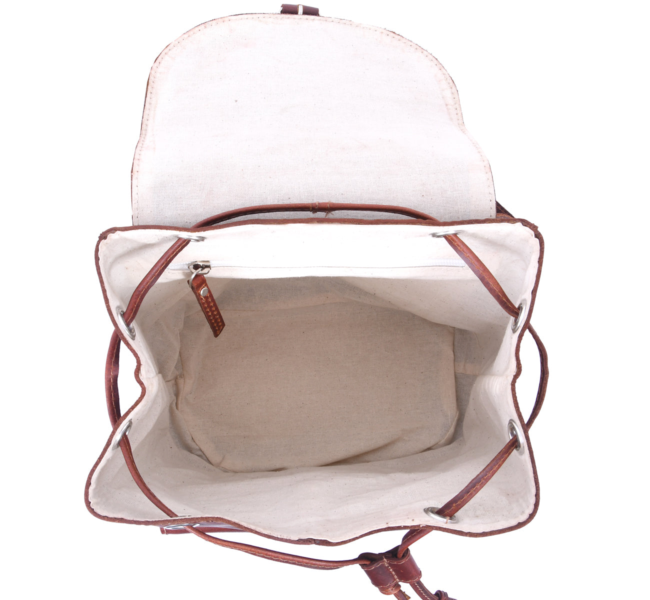 Premium Genuine Brown Leather Drawstring Backpack with Front Buckle Pocket