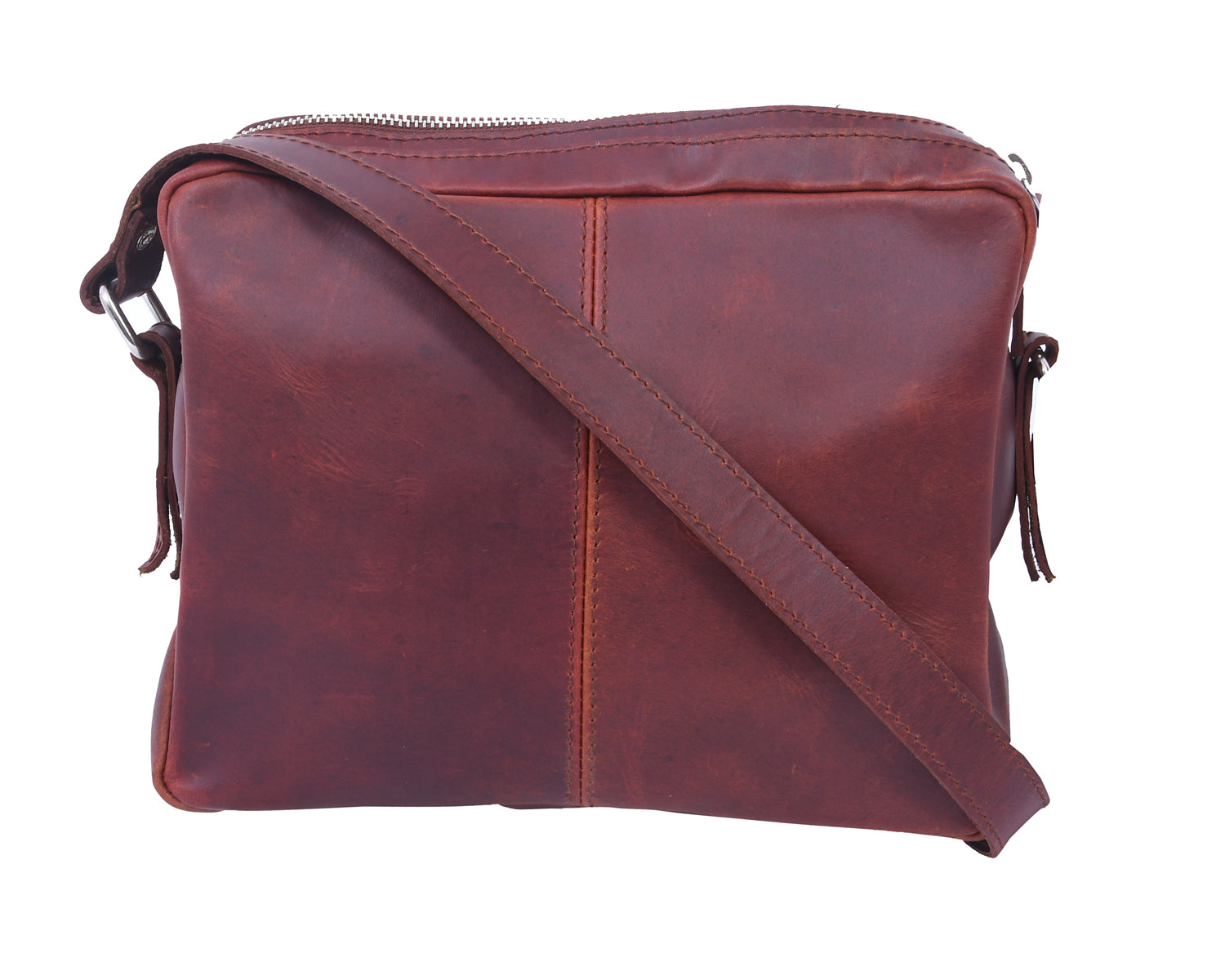 Premium Leather Crossbody Bag with Dual Zipper Compartments for Everyday Use