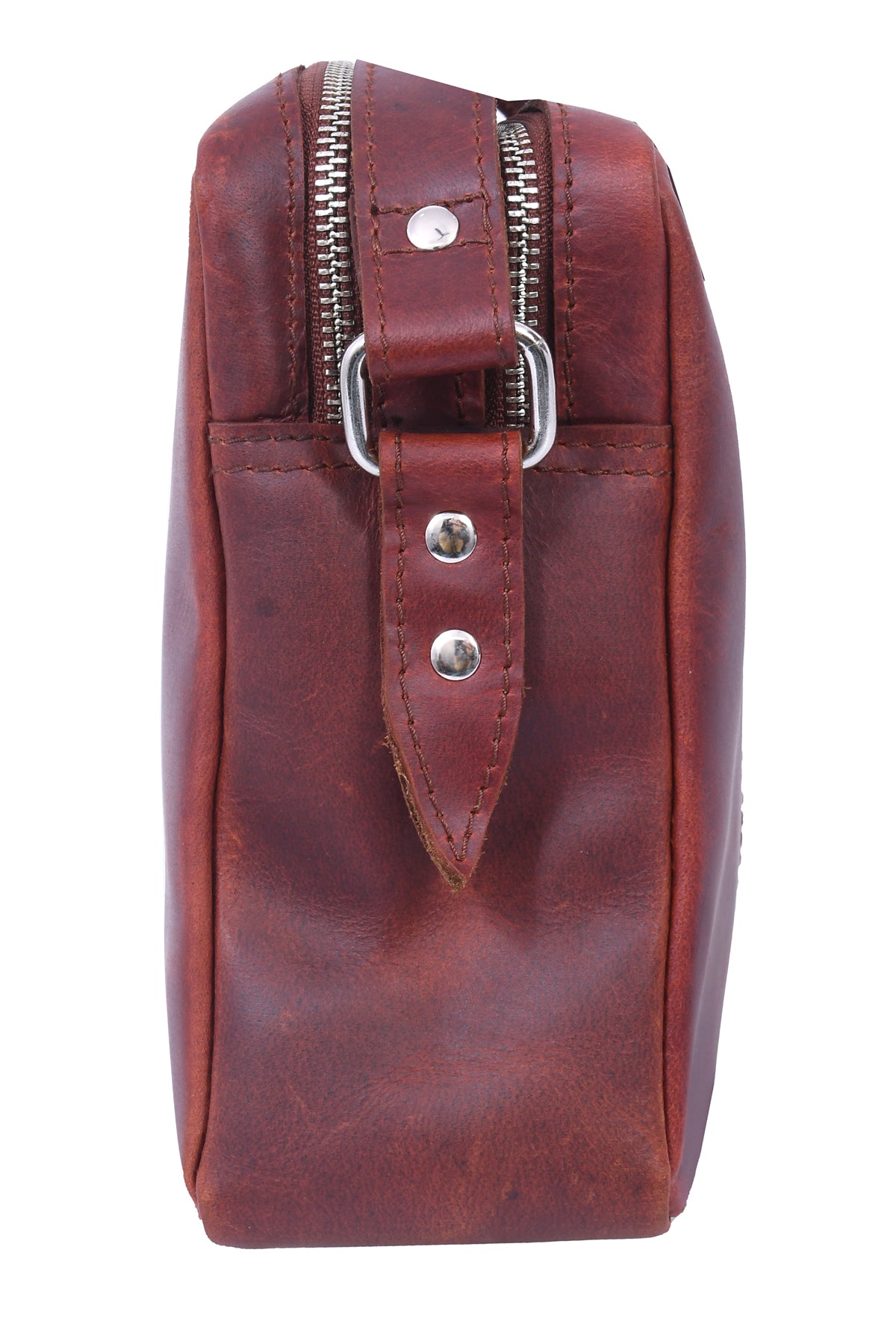 Premium Leather Crossbody Bag with Dual Zipper Compartments for Everyday Use
