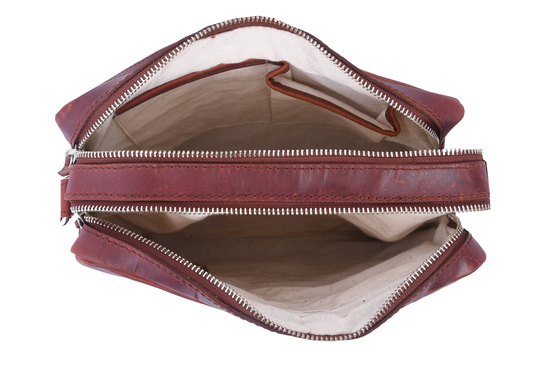 Premium Leather Crossbody Bag with Dual Zipper Compartments for Everyday Use