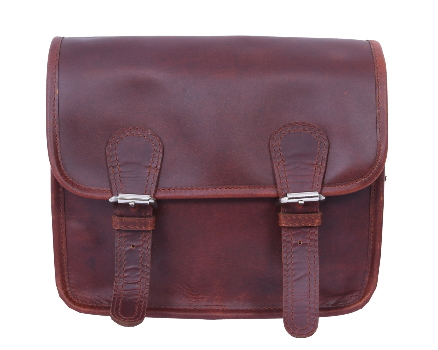 Full-Grain Leather Small Messenger Bag with Dual Buckle Closure & Canvas Lining