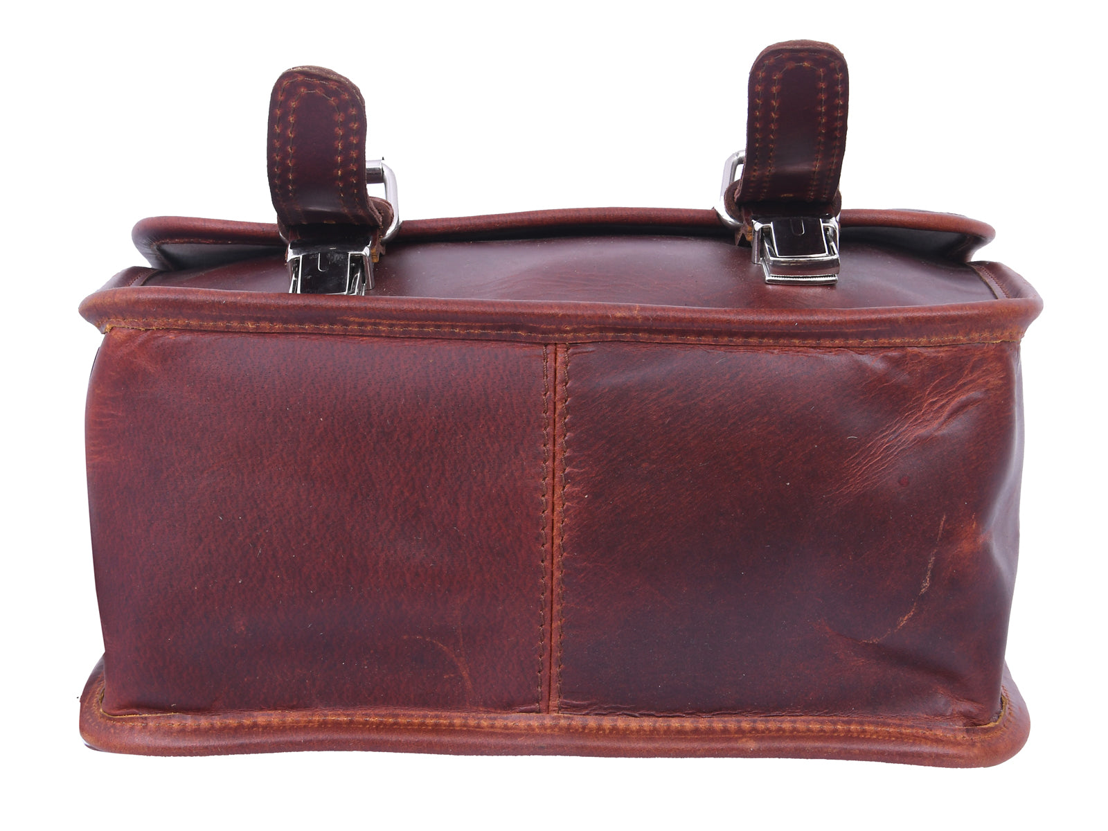 Full-Grain Leather Small Messenger Bag with Dual Buckle Closure & Canvas Lining