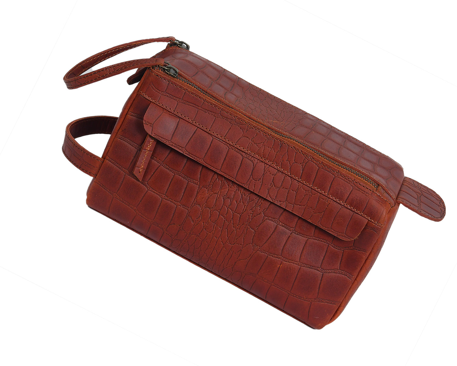 Croc-Embossed Leather Dopp Kit | Travel Toiletry Organizer with Top Zip & Front Pocket