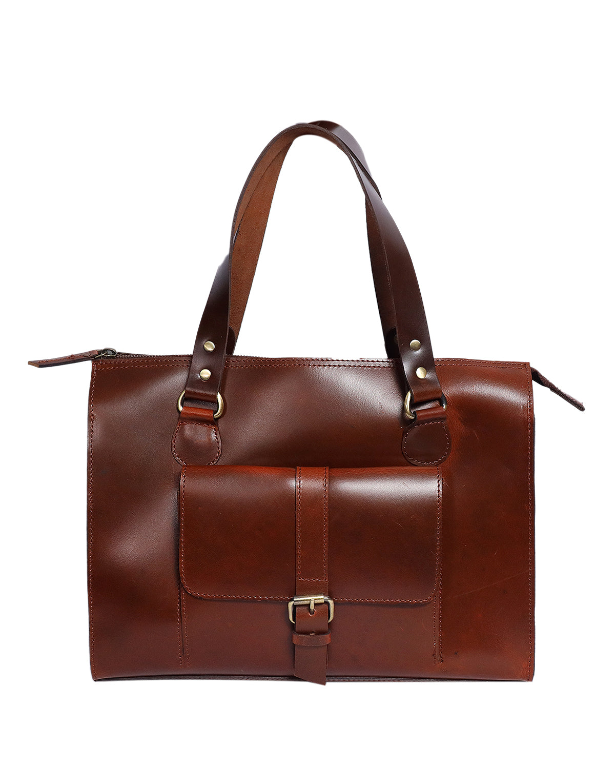 Classic Structured Handbag with Front Buckle Pocket & Top Handles