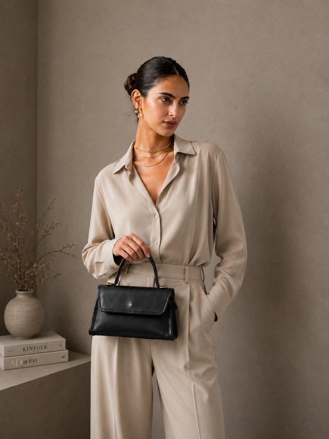 Premium  Leather Top-Handle Handbag with Flap Closure