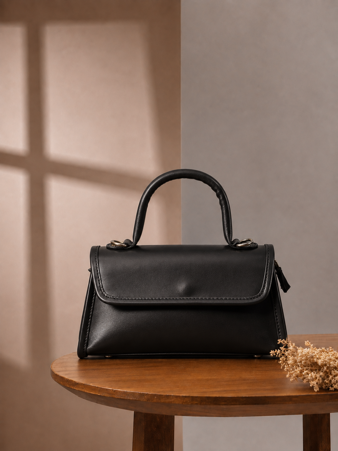 Premium  Leather Top-Handle Handbag with Flap Closure