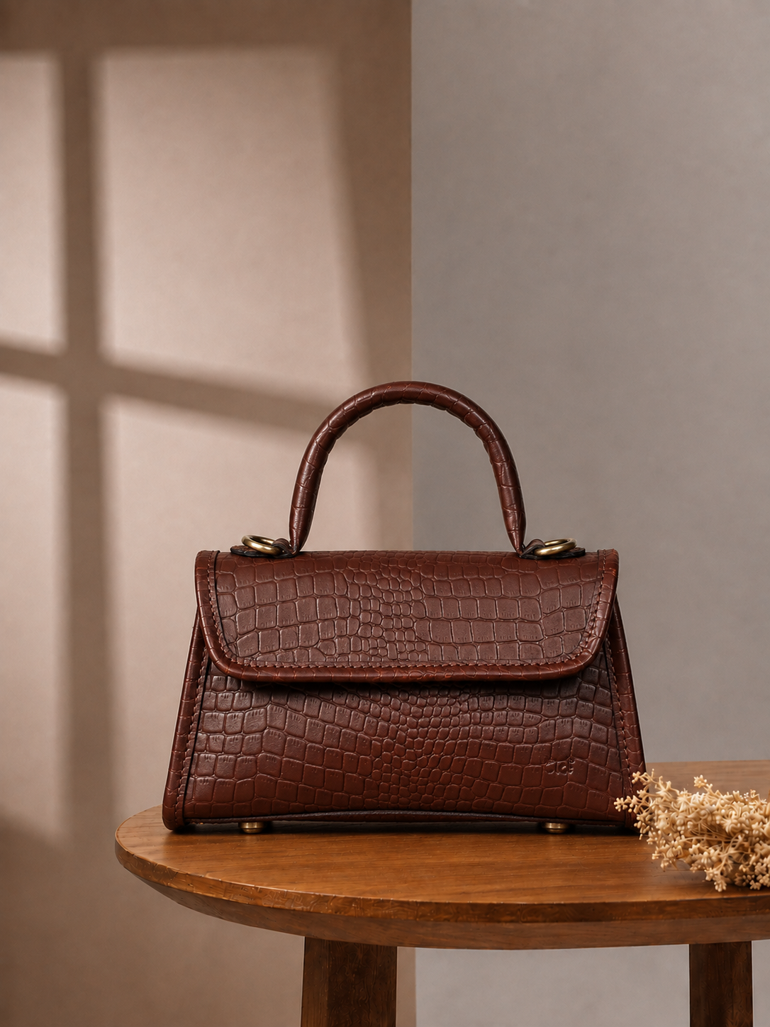 Premium Leather Top-Handle Handbag with Flap Closure