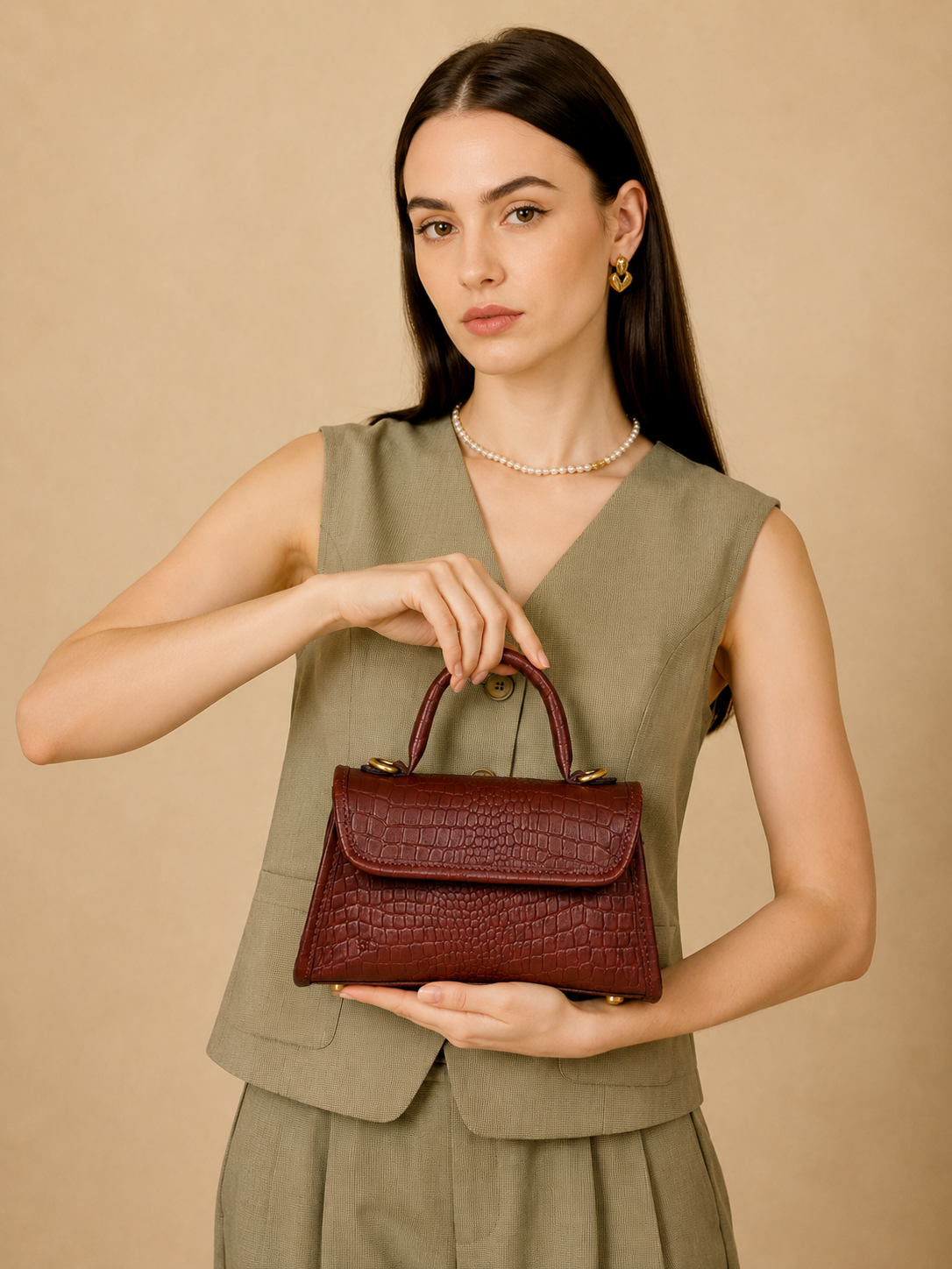 Premium Leather Top-Handle Handbag with Flap Closure